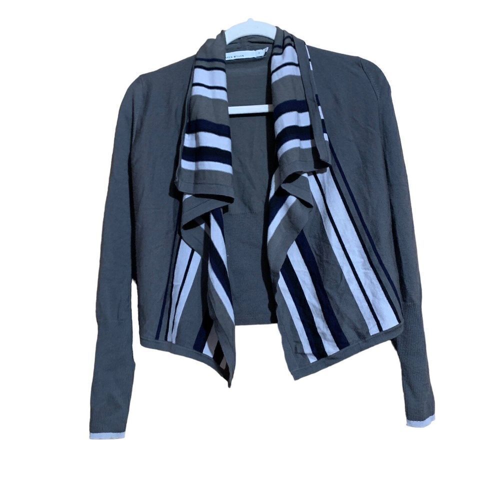 Karen Millen Womens Size 2 Multicolor Stripe Wool Blend Open Cardigan Sweater